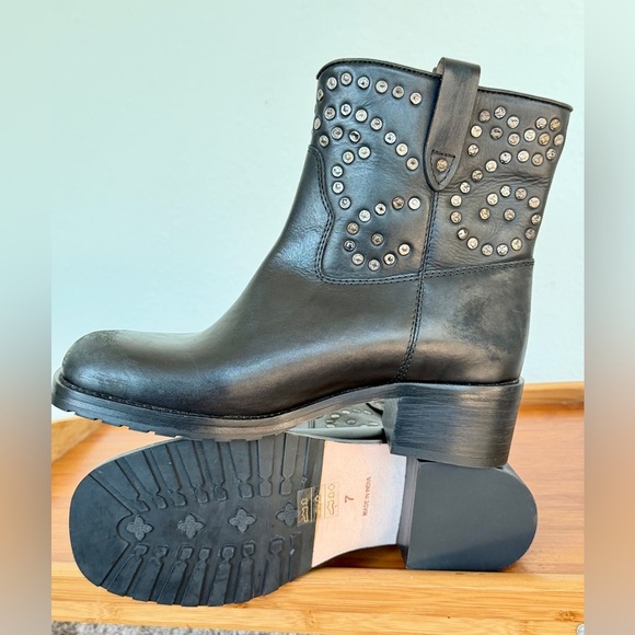 Free People Ankle Boots Harmony Black Distressed Studded Grunge Moto Biker core - Picture 3 of 16